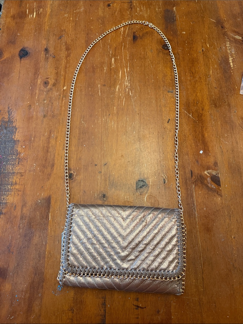 Chelsea28 Metallic Bronze Quilted Chain Shoulder Bag